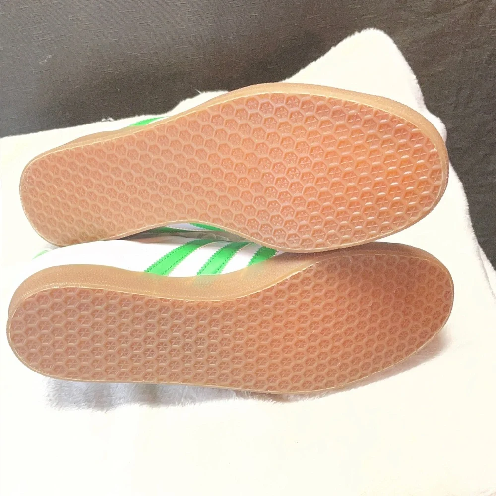 adidas Seattle Gazelle White Sneakers with Green Stripes and Gum Outsole